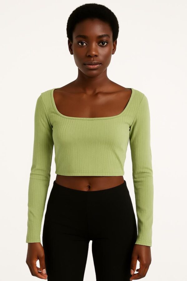 Sage Square Ribbed Crop