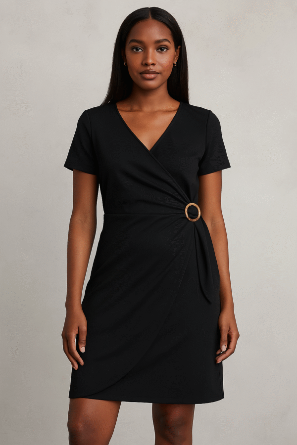 Black wrap style V-neckline